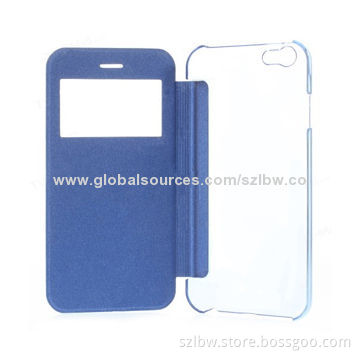 S-view Flip Leather Back Cover for iPhone 6 with Open Window Sleep Function